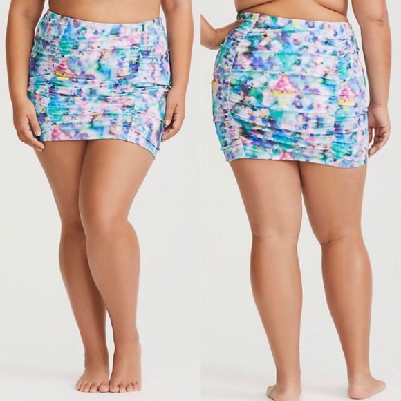 Torrid Watercolor High Waisted Ruched Swim Skirt